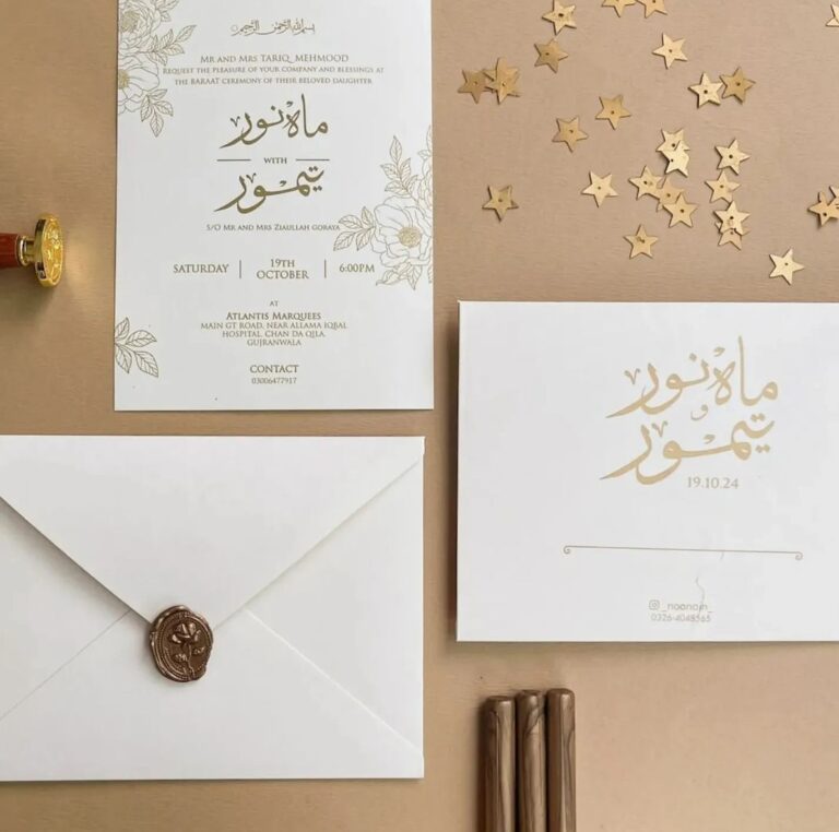 Simple Off-white Wedding Card golden text printing with Personalized Wax Seal - Wedding Cards & Favour Boxes
