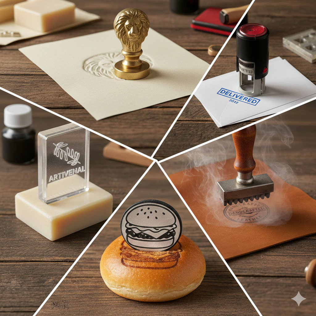 embossed stamp , ink stamp, leather stamp and soap stamp