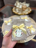 Jute Favour Pouch / Jute Favour Bag with customized name tag printing unique style of ribbon bow / bori favour pouch