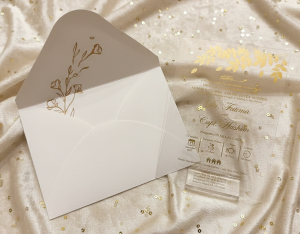 Envelopes with floral design on a acrylic wedding card