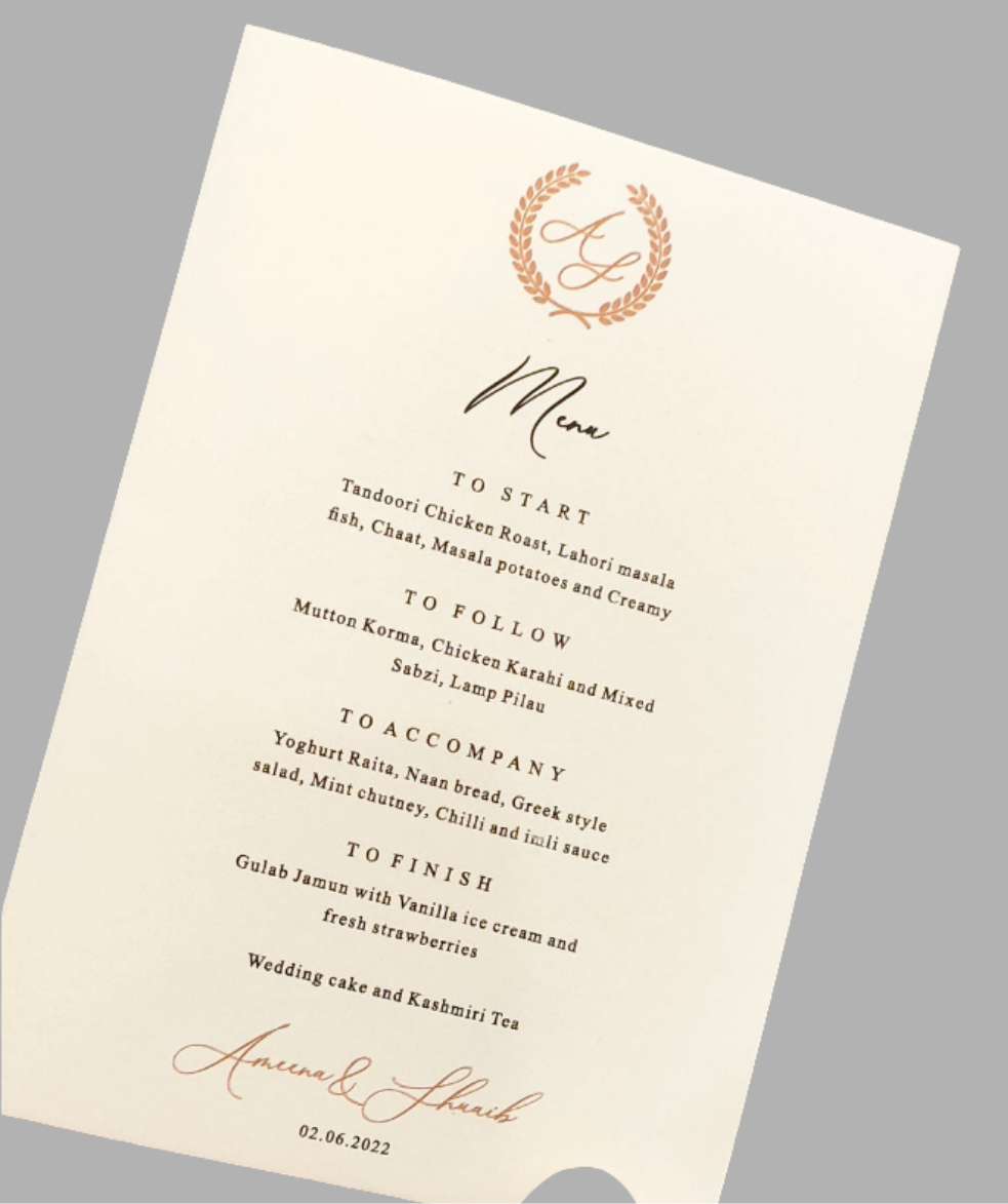 Menu Card Maker Pakistan | Wedding menu Card