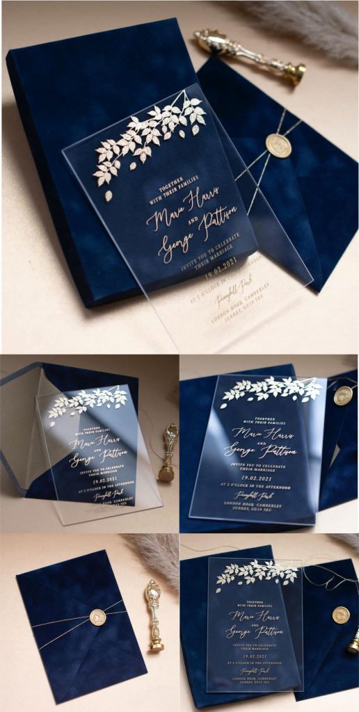 Blue Velvet Wedding Card with Acrylic - Wedding Cards & Favour Boxes