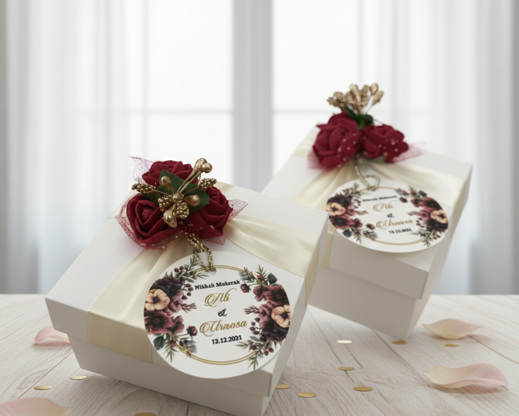 Square-White-Nikkah-Favor-Boxes-with-Red-Roses-and-Floral-Custom-Tags