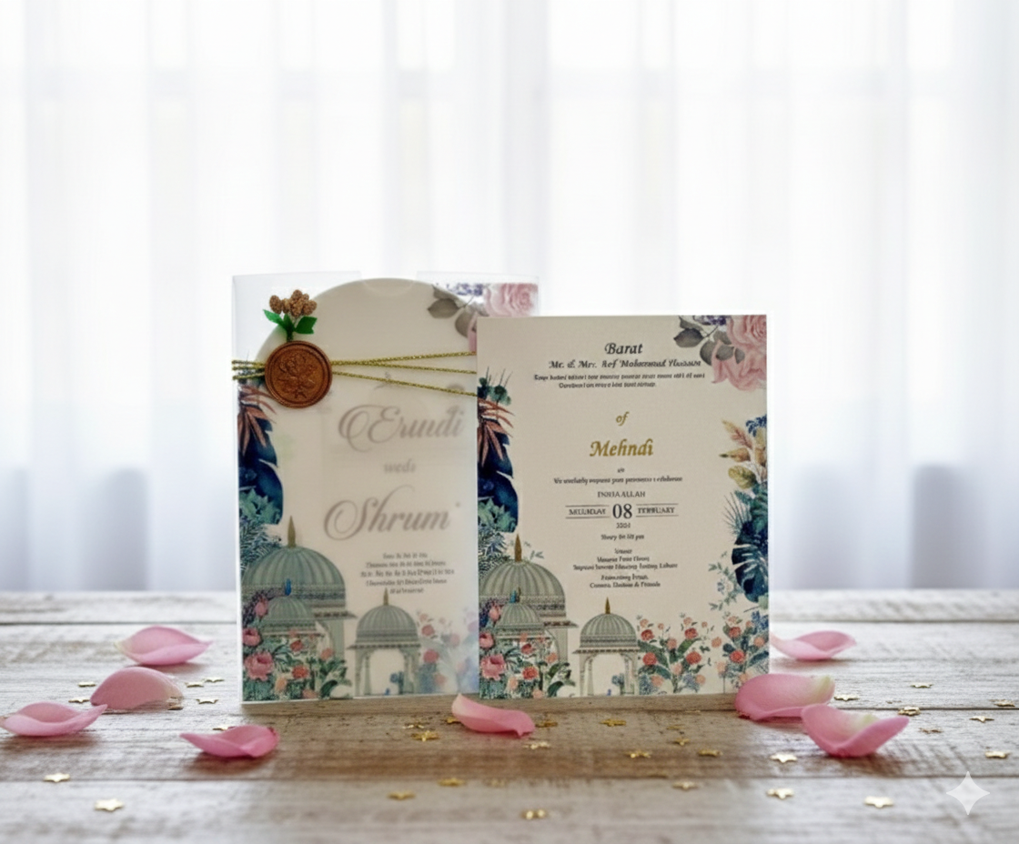 Mughal-Style-Wedding-Card-with-Heritage-Floral-Border-and-Traditional-Domes