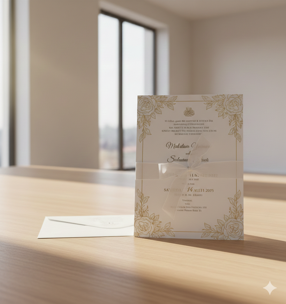 wedding invitation with gold floral design