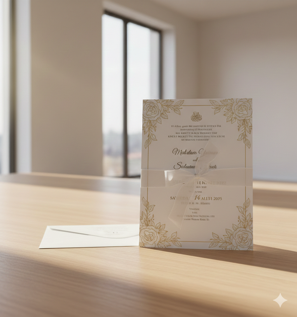wedding invitation with gold floral design