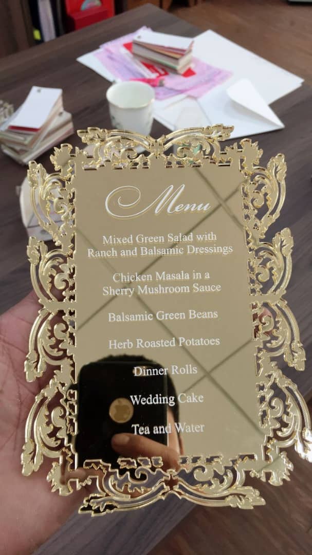 Golden Acrylic Menu Card