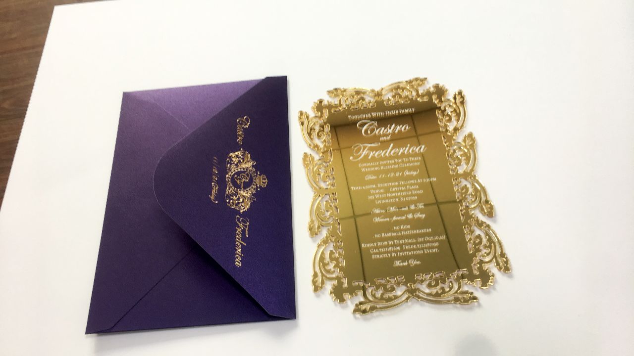 Golden Acrylic wedding Cards