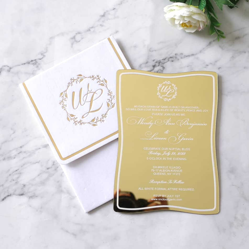 Rectangular curve shape golden acrylic wedding invitations