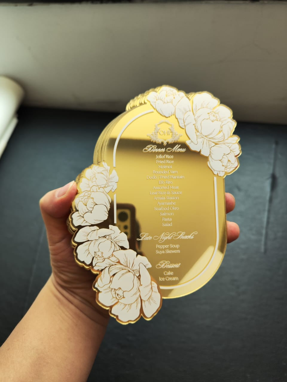 Golden Acrylic Menu Card