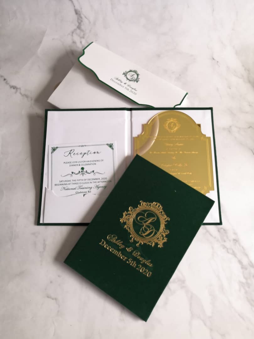 Top Sale wedding cards | Green Velvet Wedding Cards