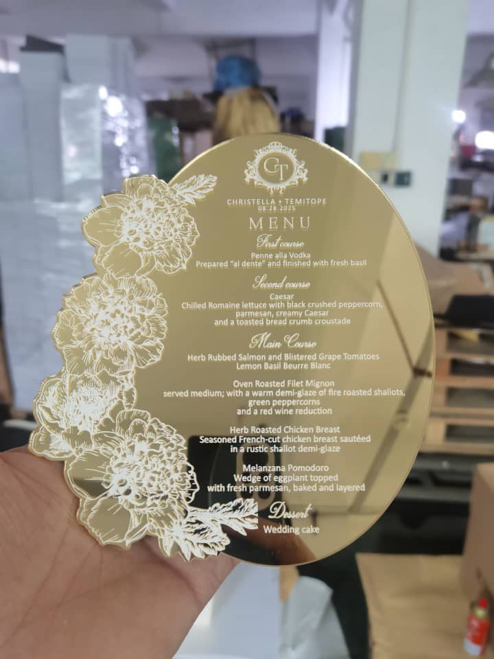 Golden Acrylic Menu Card