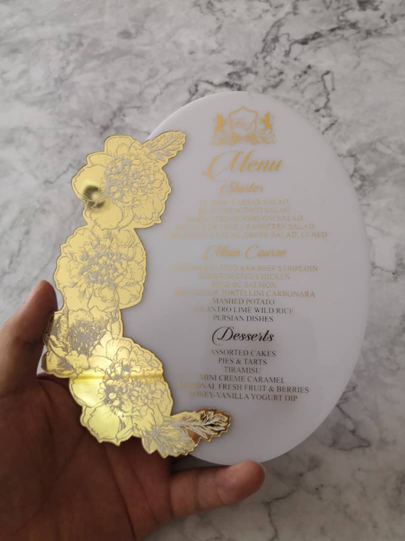 Golden Acrylic Menu Card