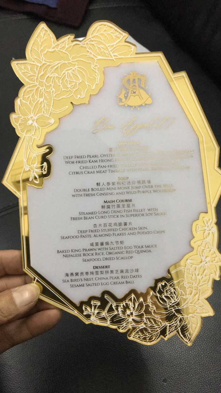 Golden Acrylic Menu Card