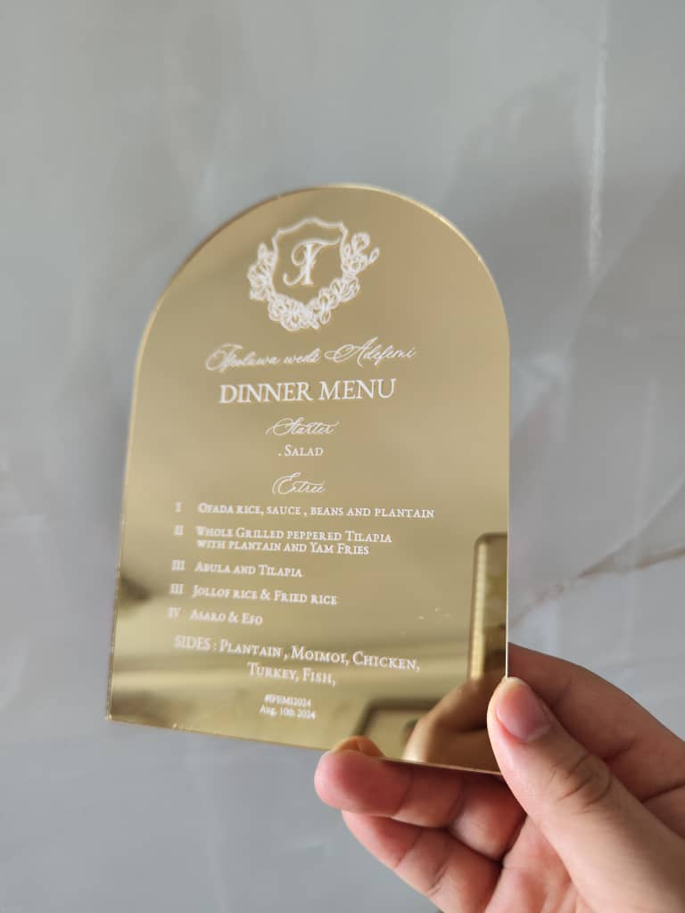 Golden Acrylic Menu Card