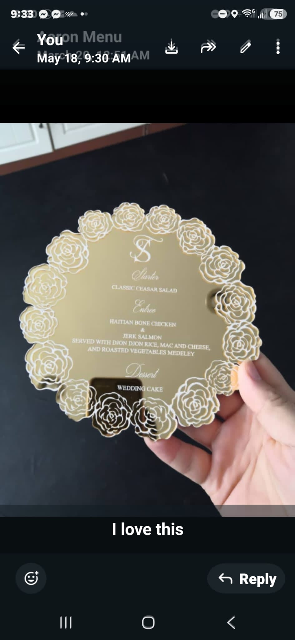 Golden Acrylic Menu Card