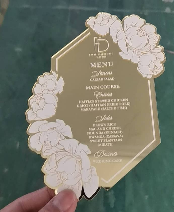 Golden Acrylic Menu Card