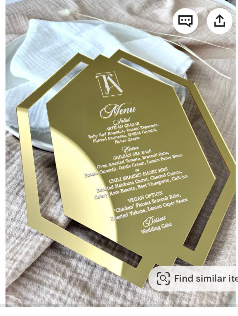 Golden Acrylic Menu Card
