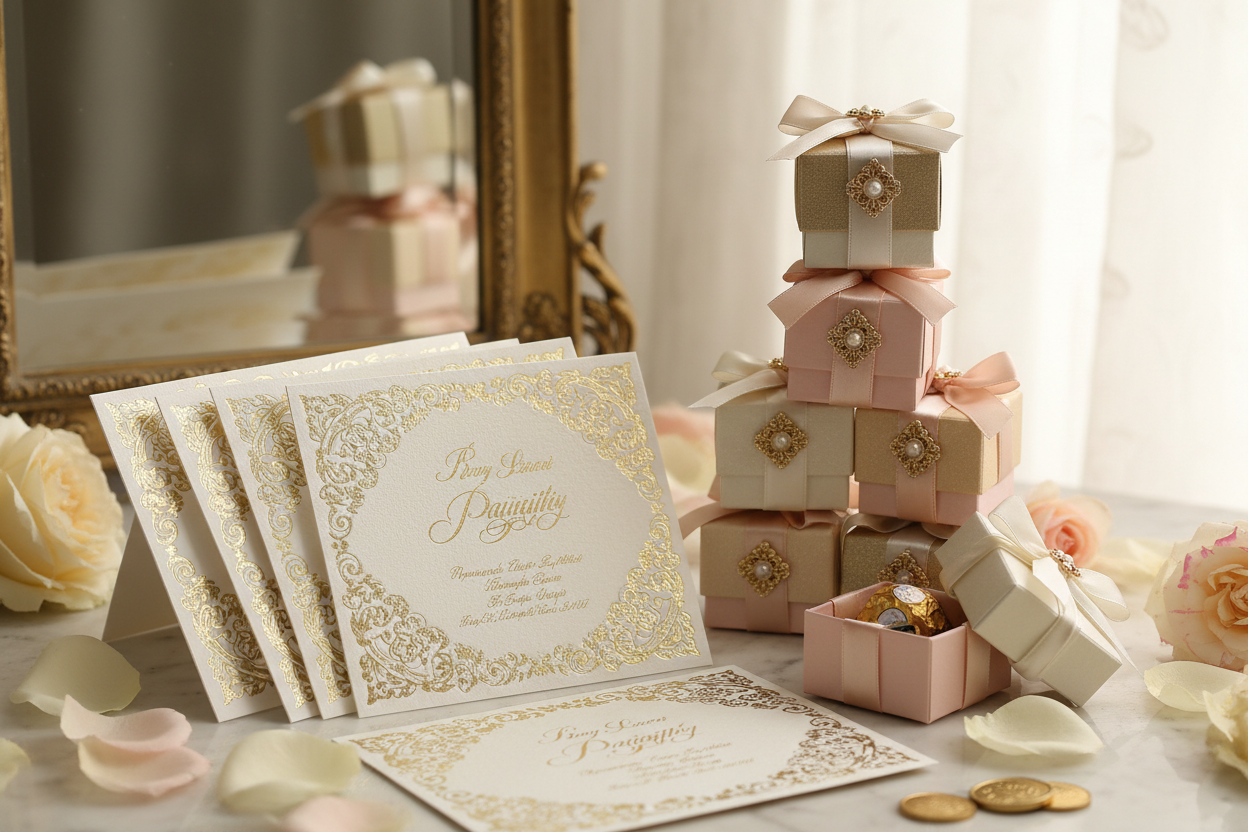 wedding cards and favour boxes